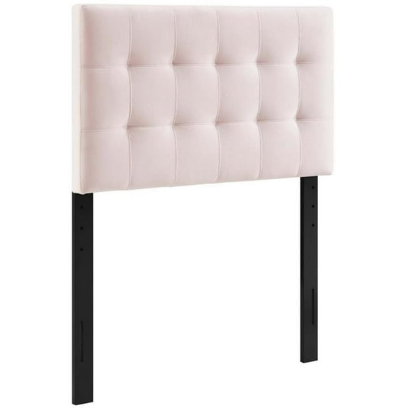 Pemberly Row Biscuit Tufted Twin Performance Velvet Headboard in Pink