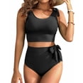 thumbnail image 1 of Traje de baño Yonique, 2 piezas 2025, cintura alta, control de barriga, negro, 1 of 5