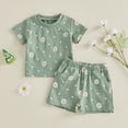 thumbnail image 2 of KPOPLK 6 9 12 Months 2T 3T 4T Baby Girl Summer Clothes Toddler Girl Casual Outfit Short Sleeve Daisy Print T-Shirt Shorts Set(18-24 Months,Green), 2 of 7