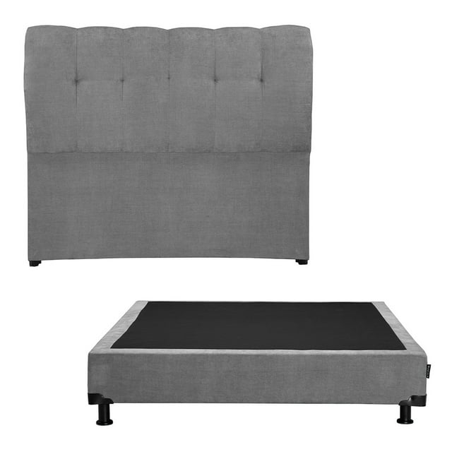 Box Base Cama Matrimonial + Cabecera Nube Gris Oscuro