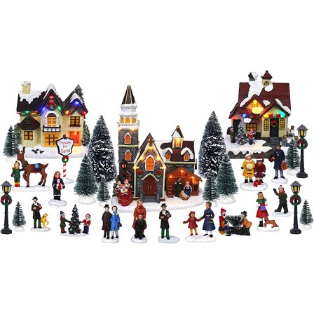 TOP TREASURES Christmas Village Set 6" Christmas Occasion Resin Figurines, Set of 30