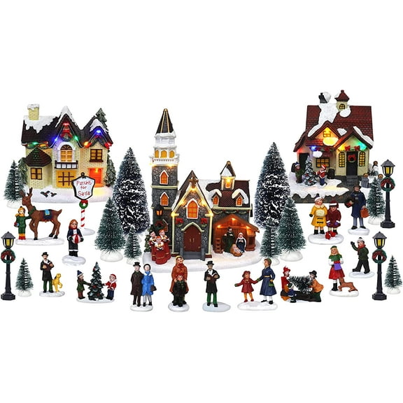 TOP TREASURES Christmas Village Set 6" Christmas Occasion Resin Figurines, Set of 30