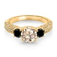 thumbnail image 2 of Gem Stone King 18K Yellow Gold Plated Silver Peach Morganite Black Diamond and White Moissanite Engagement Ring for Women (1.77 Cttw, Gemstone October Birthstone, Round 7MM and 4MM, Size 9), 2 of 3