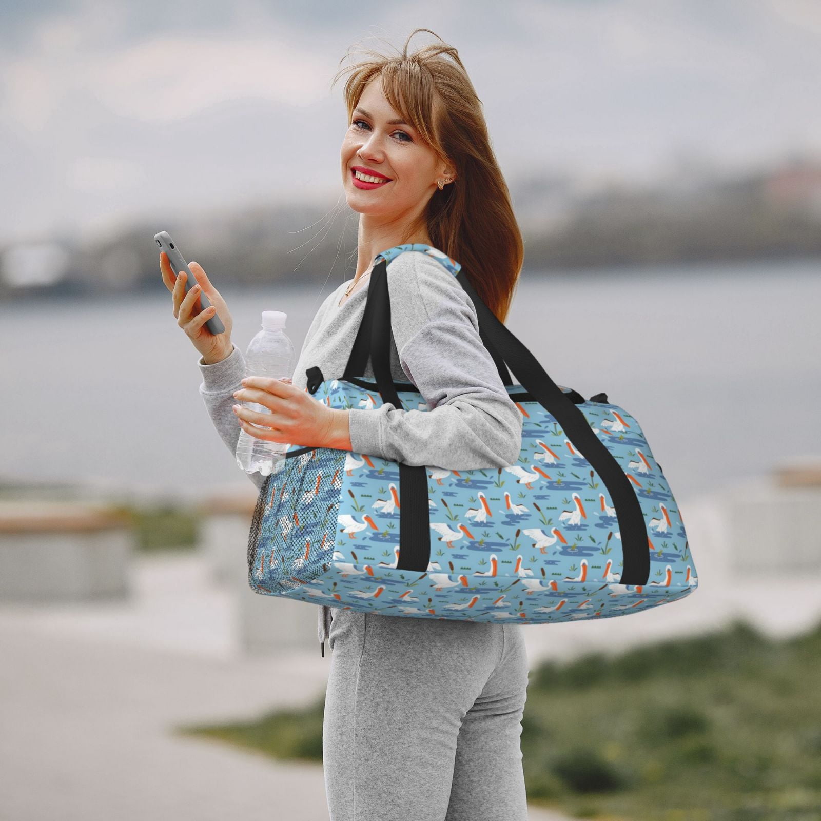 Fuzoiu Pelican Reed And Fish Print Travel Duffle Bag,Carry On Tote Bags,Duffel Bag,Sport Gym Bag, Hospital Bag for Labor and Delivery, Overnight Bag,Luggage Bag