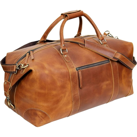 24" Leather Buffalo Travel Case Duffel Luggage Bag, Gym Travel Tote Duffel, Overnight Weekender