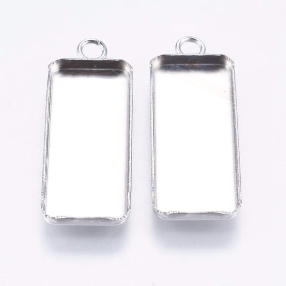 10 Pcs Rectangle Pendant Cabochon Settings Tarnish Resistant 304 Stainless Steel Pendant Cabochon Settings Plain Edge Bezel Cups for Jewelry Making Tray: 10x25mm 30x11x2mm Hole: 2.4mm