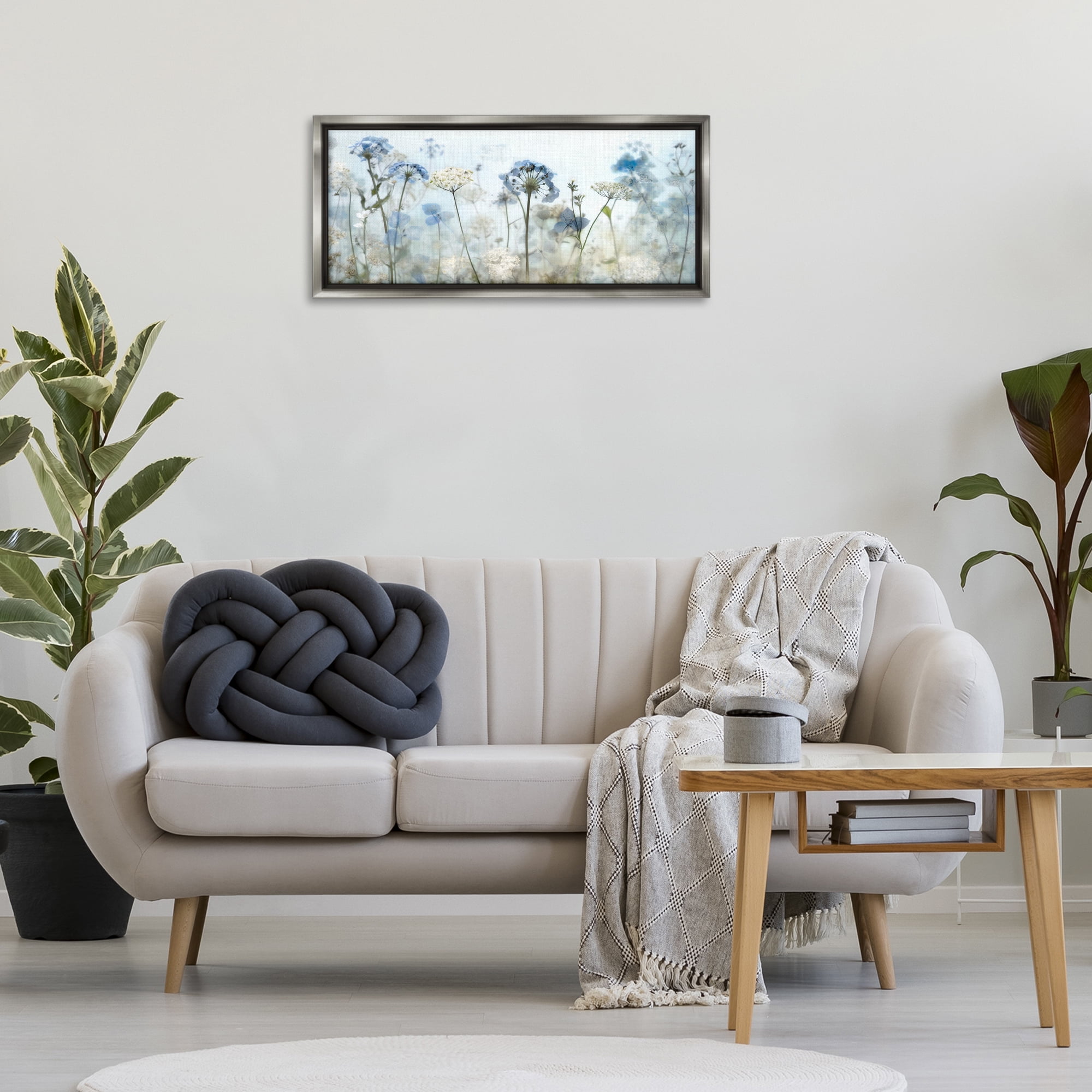 Stupell Industries Blue Wildflower Blooms Botanical & Floral Painting Gray Floater Framed Art Print Wall Art, 31 x 14