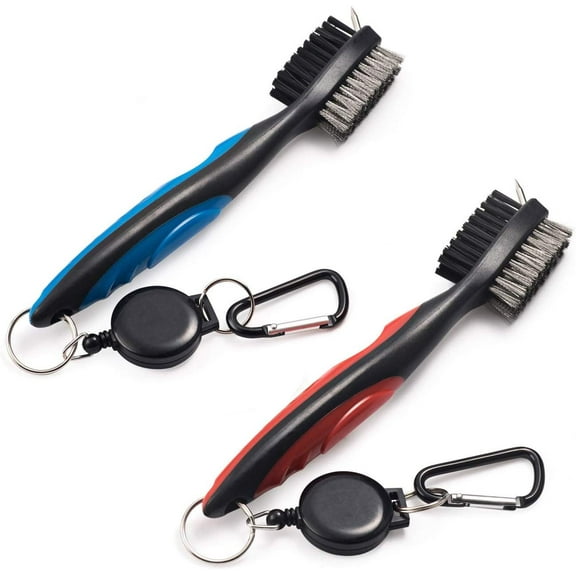 Somnr Pack of 2 Golf Club Brush Groove Cleaner with Retractable Zip-line and Aluminum Carabiner Cleaning Tools