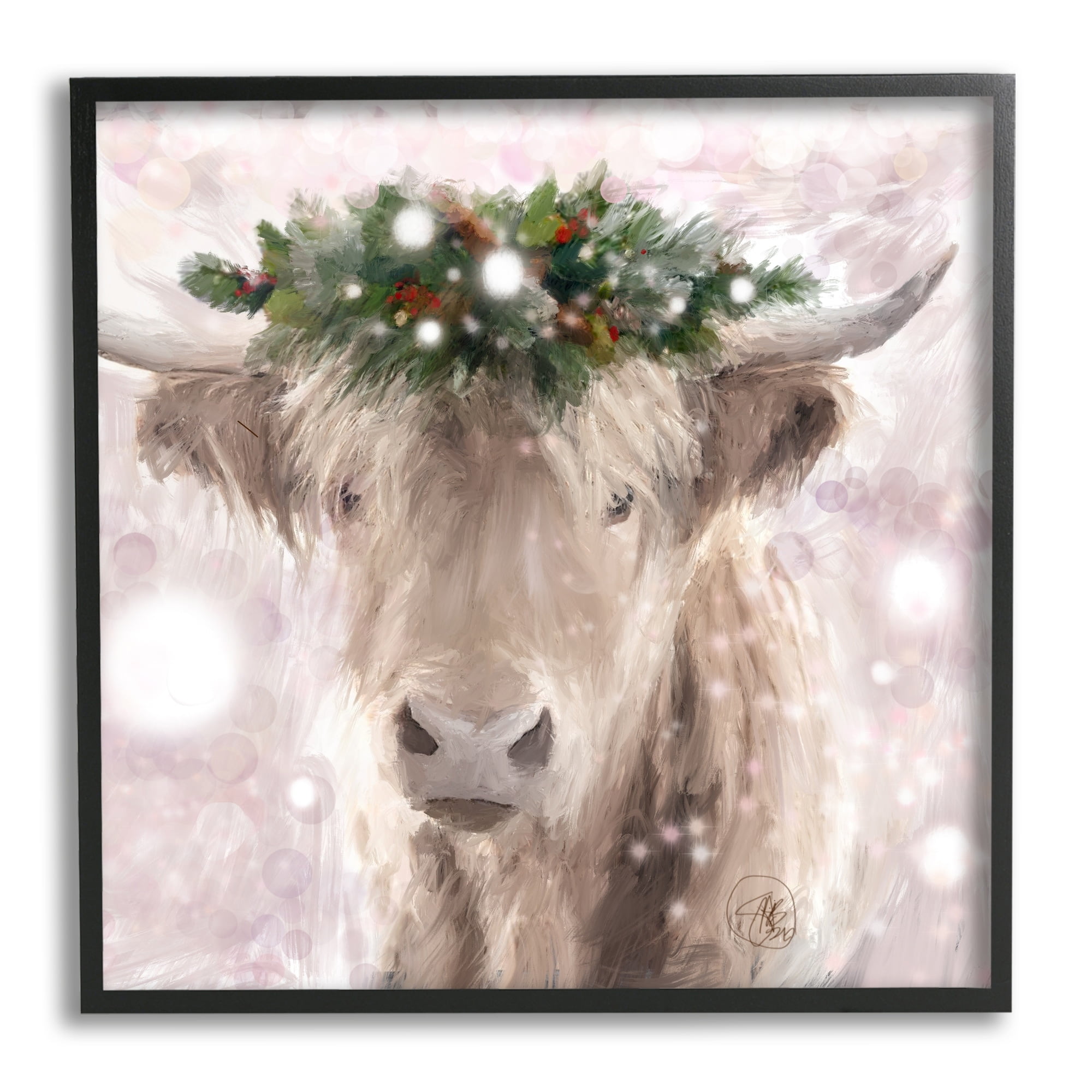 Stupell Industries Winter Holiday Crown Cattle Abstract Pink Glimmer Pattern, 24 x 24,Design by Sarah Butcher
