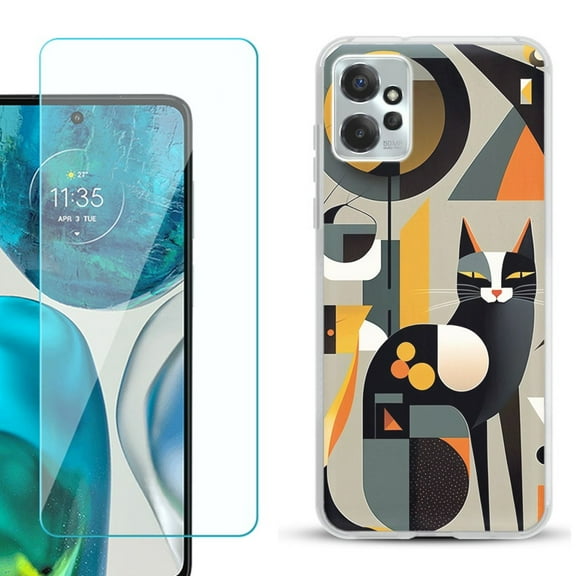 OneToughShield ® for Motorola Moto G Power 5G 2023 Shockproof Fashion Phone Case, with Tempered Glass Screen Protector - Chill Cat