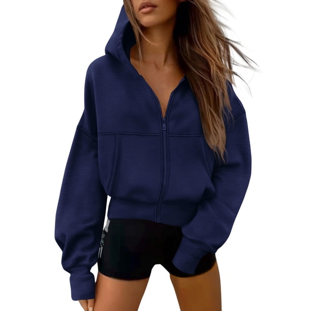 Sudadera con Capucha y Cierre PRETTYGARDEN Azul Marino Talla M