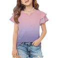 thumbnail image 2 of Dwellite Girls V-Neck Shirts Short Sleeve Cute Summer Tee Shirts Baggy Soft Tops 3-13 Years Pink 150, 2 of 7