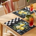 thumbnail image 4 of Summer Lemon Placemats Set of 6 Vintage Black Plaid Blue Spring Floral Place Mats Indoor Wipeable Table Mats Washable Cloth Dining Table Placemats for Kitchen Holiday Party Home Decor 13x19 Inch, 4 of 9