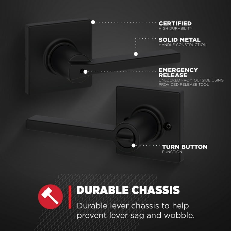 Kwikset Casey Square Privacy Lever Doorknob Matte Black - Contains Kwikset Casey Square Privacy Lever Doorknob Matte Black - Contains