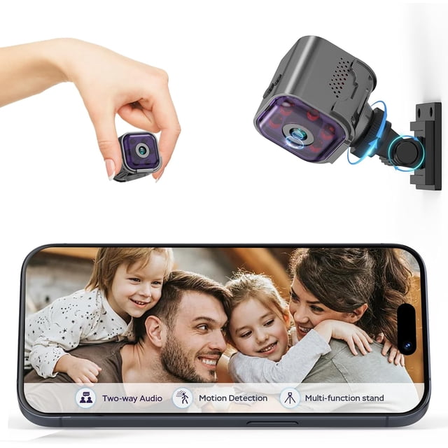 Cámara espía oculta con audio y video, mini cámara inalámbrica con aplicación para teléfono, audio bidireccional, visión nocturna y detección de movimiento.