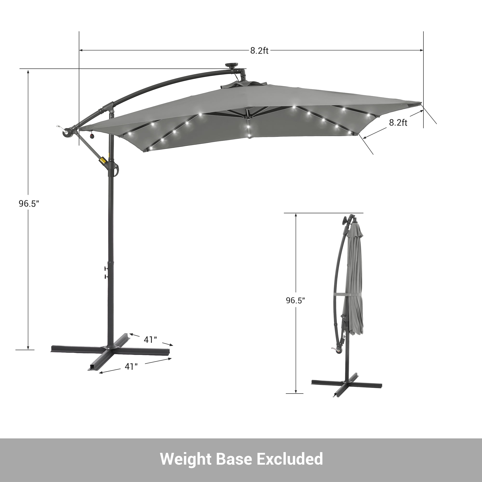 ACEGOSES 8.2x8.2ft LED Square Outdoor Patio Canopy Offset Umbrellas for Gardens, Lawns and Yard,Gray