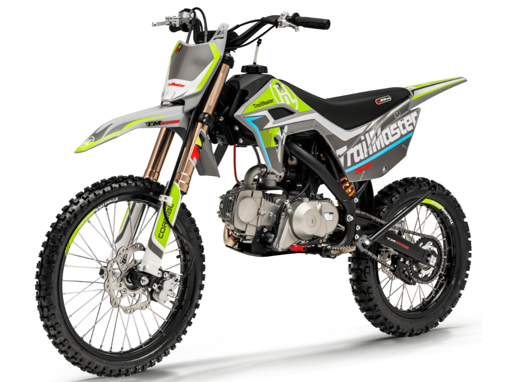 Trailmaster SX125 Dirt Bike, 124cc, Max Speed 50 mph, Ages 16+, 4-Speed Manual, Air-Cooled Engine, Electric & Kick Start, 19/16 Tires, 32.7" Seat Height (Green)