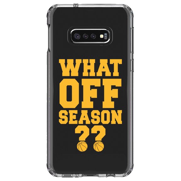 DistinctInk Clear Shockproof Hybrid Case for Samsung Galaxy S10e (5.8" Screen) - TPU Bumper Acrylic Back Tempered Glass Screen Protector - What Off Season? Basketball