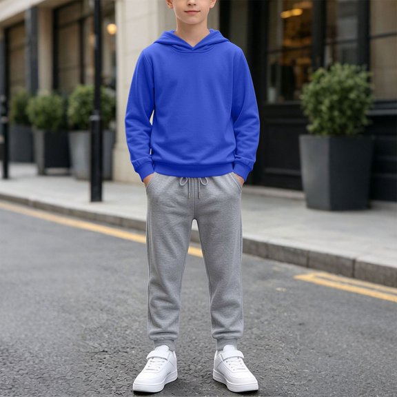 NEBWOAK Boys 2 Piece Sweatsuit Set Blue Pullover Hoodie and Jogger Sweatpants for Kids Casual Activewear,Size 14-15 T