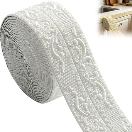 DIY Decorative Border Tape for Walls & Furniture Peel and Stick Molding Trim Flexible Waterproof Wall Border for Mirror Cabinet Ceiling and Baseboard Home Decor (White)