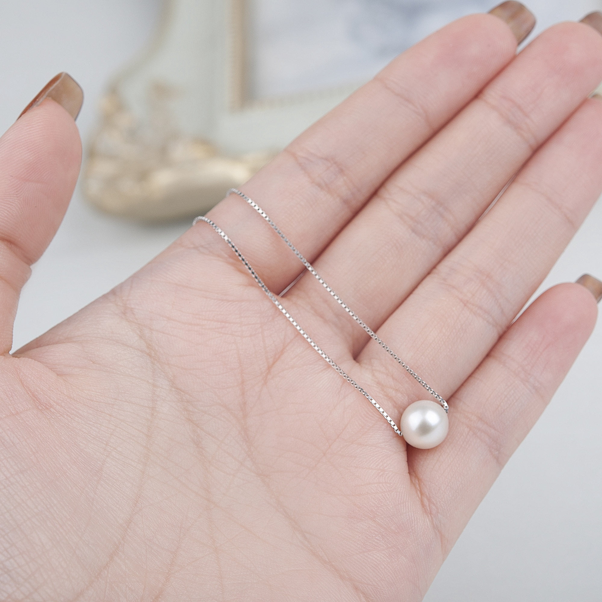 Anavia Girlfriend Necklace Mother's Day Gift, 925 Sterling Silver Necklace for Girlfriend from Boyfriend Mother's Day-[White Pearl + Silver Chain]
