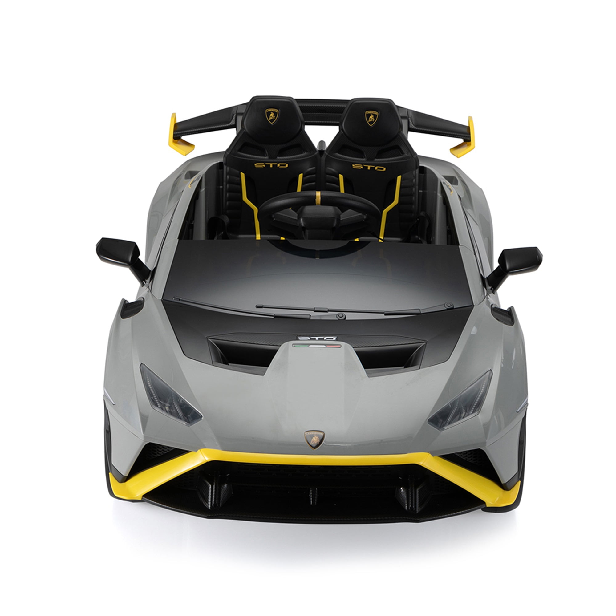 CIPACHO Kids Electric Ride On 12V Licensed Lamborghini Sto Battery Powered Sports Car Toy with 2 Speeds, Parent Control, Sound System, LED Headlights, Hydraulic Doors, Gray