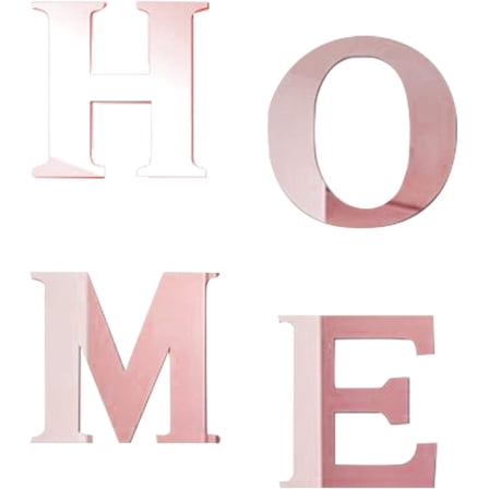 4Pcs Home Sign Letters 3D Acrylic Mirror Wall Decor Stickers Wall Art Family Wall Decals Decor Self Adhesive Removable for Room Bedroom Decoration Pink Color Pink DIY