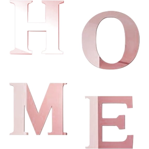 4Pcs Home Sign Letters 3D Acrylic Mirror Wall Decor Stickers Wall Art Family Wall Decals Decor Self Adhesive Removable for Room Bedroom Decoration Pink Color Pink DIY