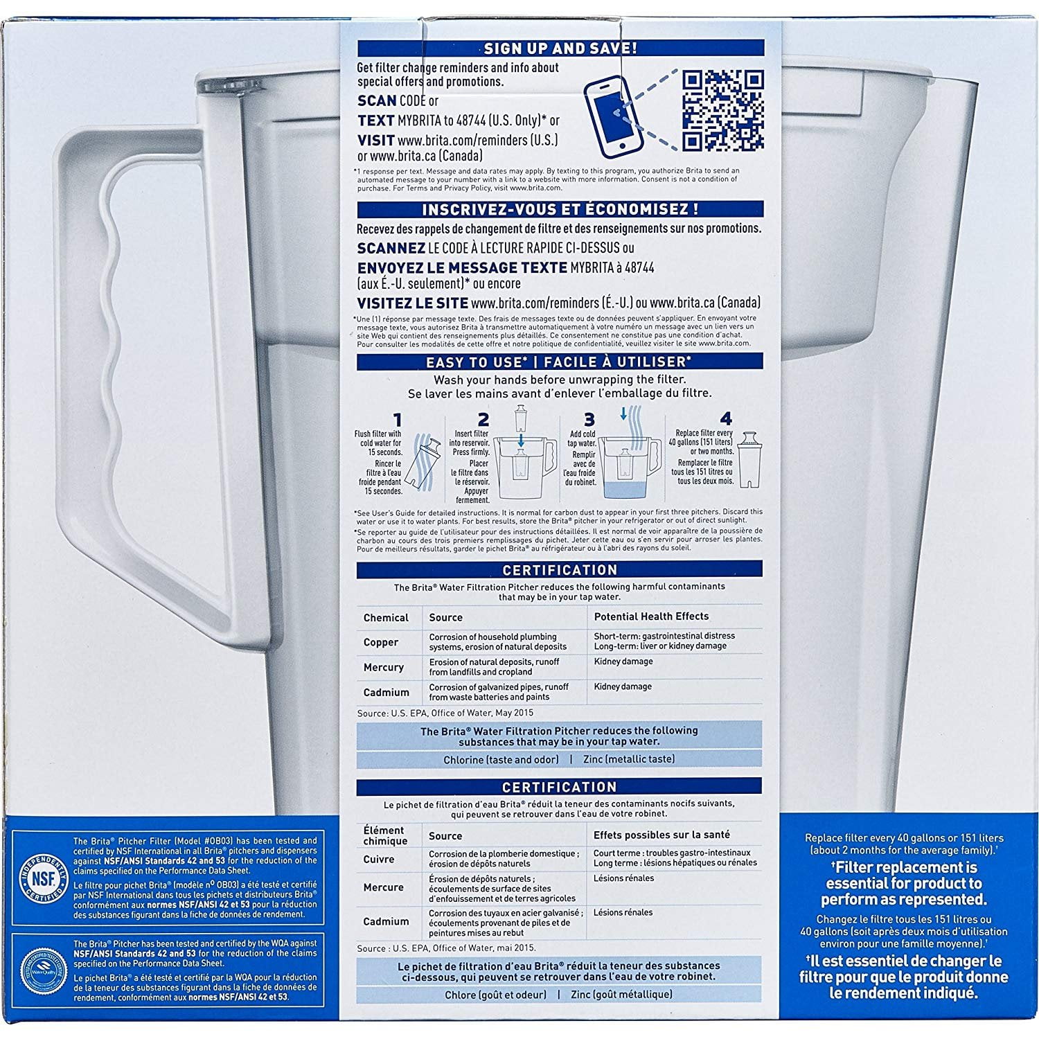 Water Pitcher Slim 5 Cup Capacity Includes One Advanced