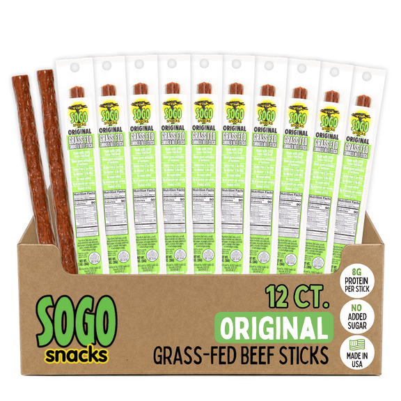 100% Grass-Fed, Paleo, Whole30 and Keto Friendly Beef Sticks: MSG, Gluten and Soy Free, Never Given Antibiotics or Hormones (Original Flavor, 12-Count, 1-oz Stick)