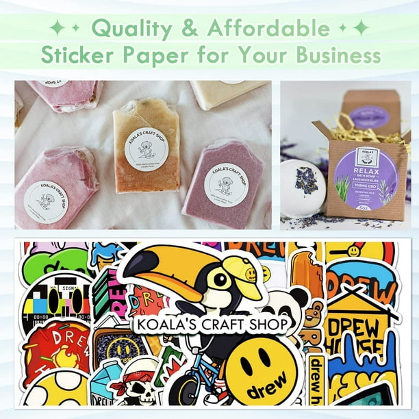 A-SUB Premium Printable Vinyl Sticker Paper For Inkjet Printers, 50 Sheets Matte White Waterproof Sticker Paper 8.5x11 Inch For Making Your Own