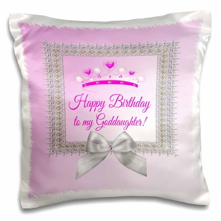 Crown Princess Fur 3dRose Princess Crown Silver Frame, Bow, Happy Birthday, Goddaughter, Pink - Pillow Case, 16 by 16-inch ()