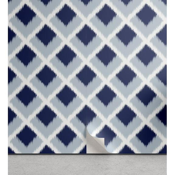 Ambesonne Ethnic Peel & Stick Wallpaper for Home, Blue Toned Ikat Modern, 13"x100", Pale Blue Navy Blue