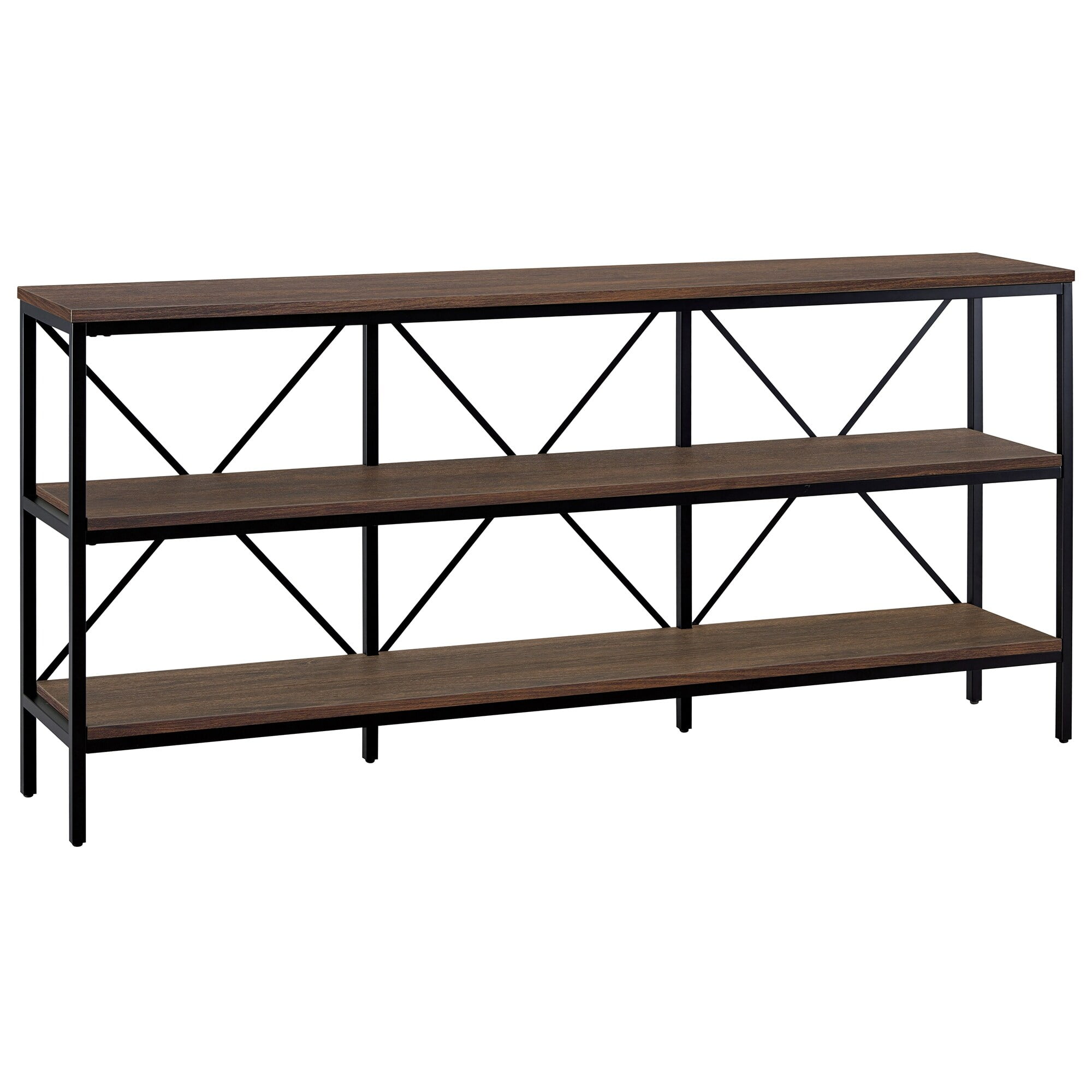 Evelyn&Zoe Kira 64" Wide Rectangular Console Table, Blackened Bronze/Black Grain