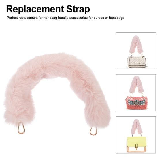LOLIPPYY Plush Furry Handbag Strap Replacement 2pcs Flat Chain Strap for Purse Crossbody Tote Bag Pink
