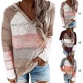 thumbnail image 4 of CreativeArrowy Womens Hollow Out Hooded Sweater Autumn Winter Striped Casual Knitted Long Sleeve Loose Fitting Pullover with Drawstring Hood Outwear Knitwear, 4 of 6