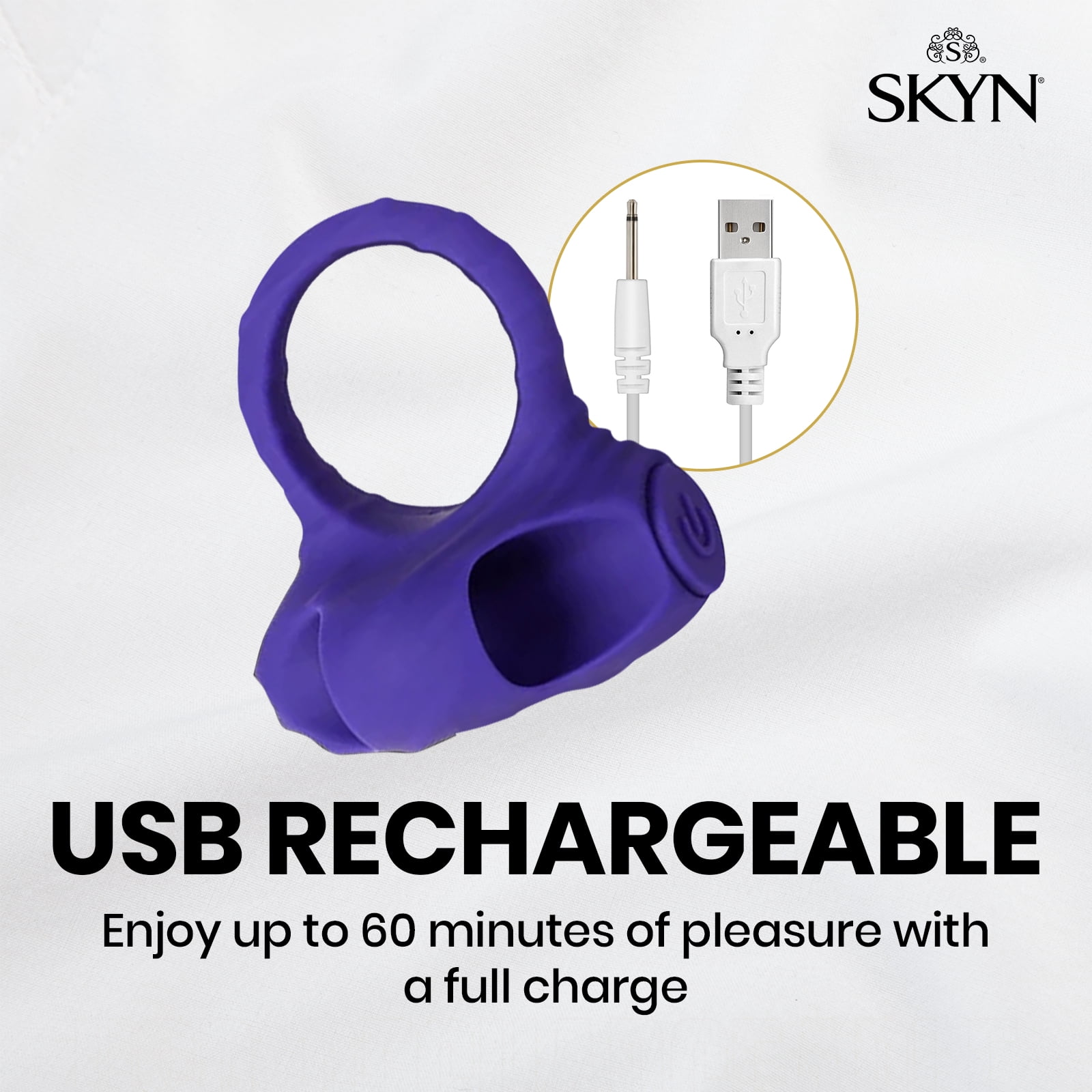 SKYN Dual Ring 1 Vibrating Ring and Sensual Massager, Purple