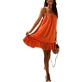 thumbnail image 3 of Franhais Women Sling Dress, Spaghetti Straps Tie-up Backless Ruffled Solid Loose Midi Dress for Club Party, 3 of 5
