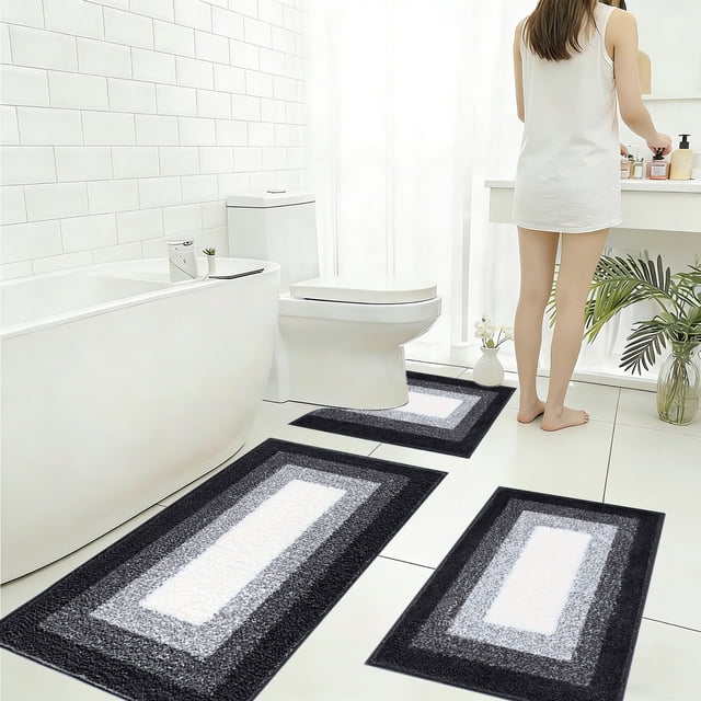 SSZMDLB Microfiber Bathroom Rug Set 3 Piece, U-Shaped Contour Bath Mat, Soft Absorbent Non-Slip Machine Washable Rugs for Toilet Tub Shower, Velvet Fleece Floor Mats