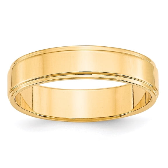 Auriga Fine Jewelry 14K Yellow Gold 5mm Flat with Step Edge Wedding Band for Women Size 10
