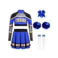 thumbnail image 3 of TiaoBug Kids Girls Cheerleading Outfit Sparkle Cheer Crop Top with Pleated Skirt & Flower Balls Socks Hairband Blue 10, 3 of 6