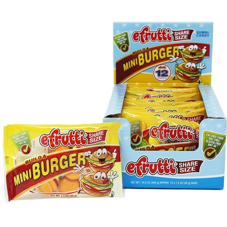 Burger Gummies - E.Frutti Share Size Mini Burger Gummy Candy 12CT Box. Perfect for Birthday Party Favors and Youth Sports Team Snacks.