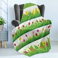 thumbnail image 4 of Green Flower Soft Flannel Fleece Blanket, Lawn Pattern Horizontal Design Floral Arrangement Nature Scenes Spring Season, Cozy Plush for Indoor and Outdoor Use, 50" x 60", Multicolor, by Ambesonne, 4 of 5