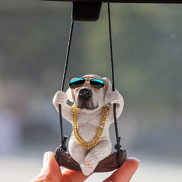 Uklsqma Puppy Car Rearview Mirror Decoration | Resin Cute Wagging Dog Pendant | Small Fresh Car Ornament 3.15 Inch | Car Accessory for Rearview Mirrors Rv Christmas Tree Home Decor Gift