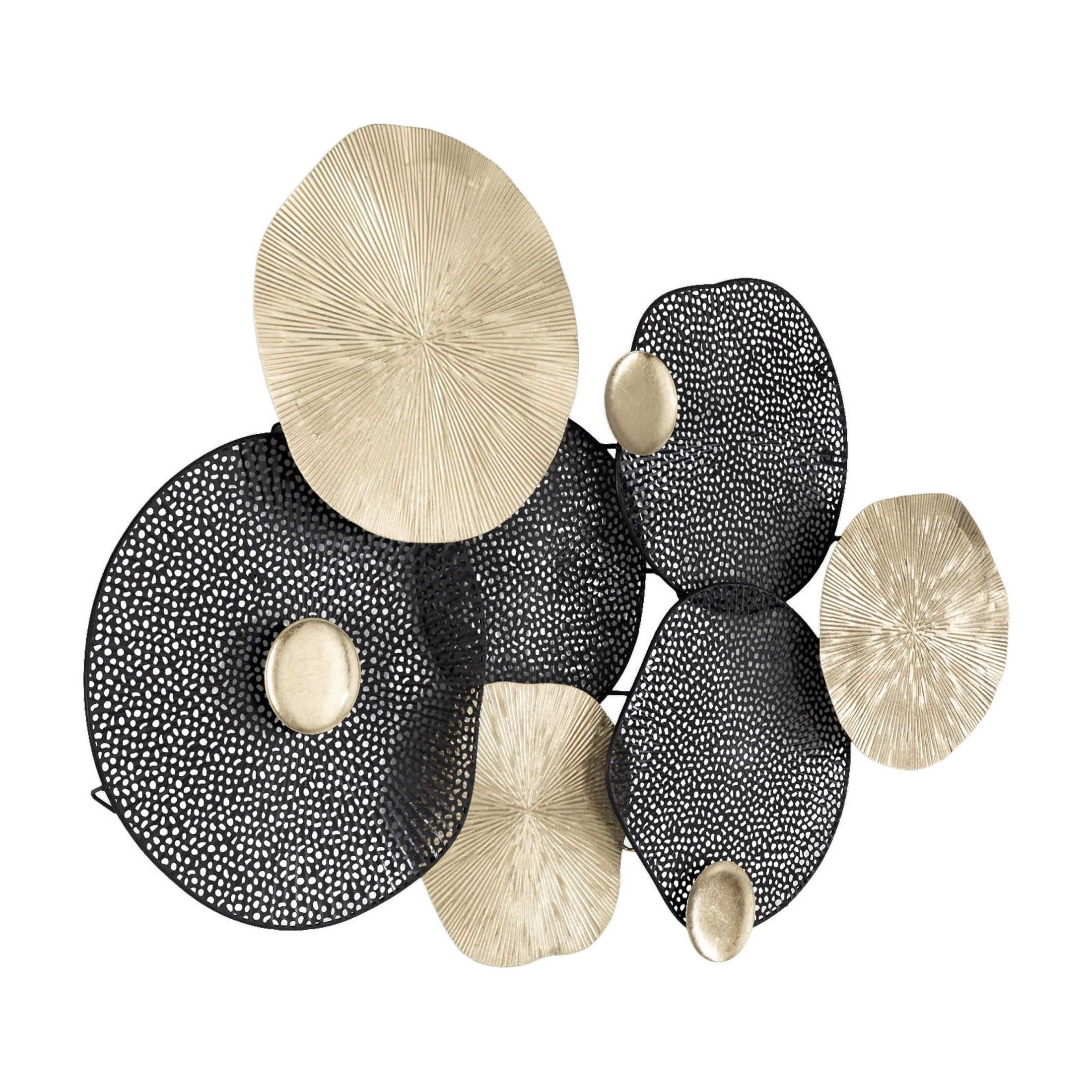 DecMode Gold Metal Overlapping Disk Sunburst Wall Decor with Black Accents