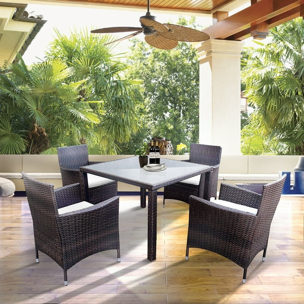 URHOMEPRO Outdoor Patio Dining Set, 5 Piece Wicker Outdoor Patio