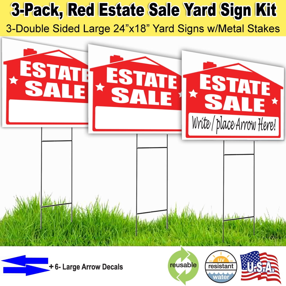 3 Pack Estate Sale Lawn Sign Kit with Arrow Stickers (3)