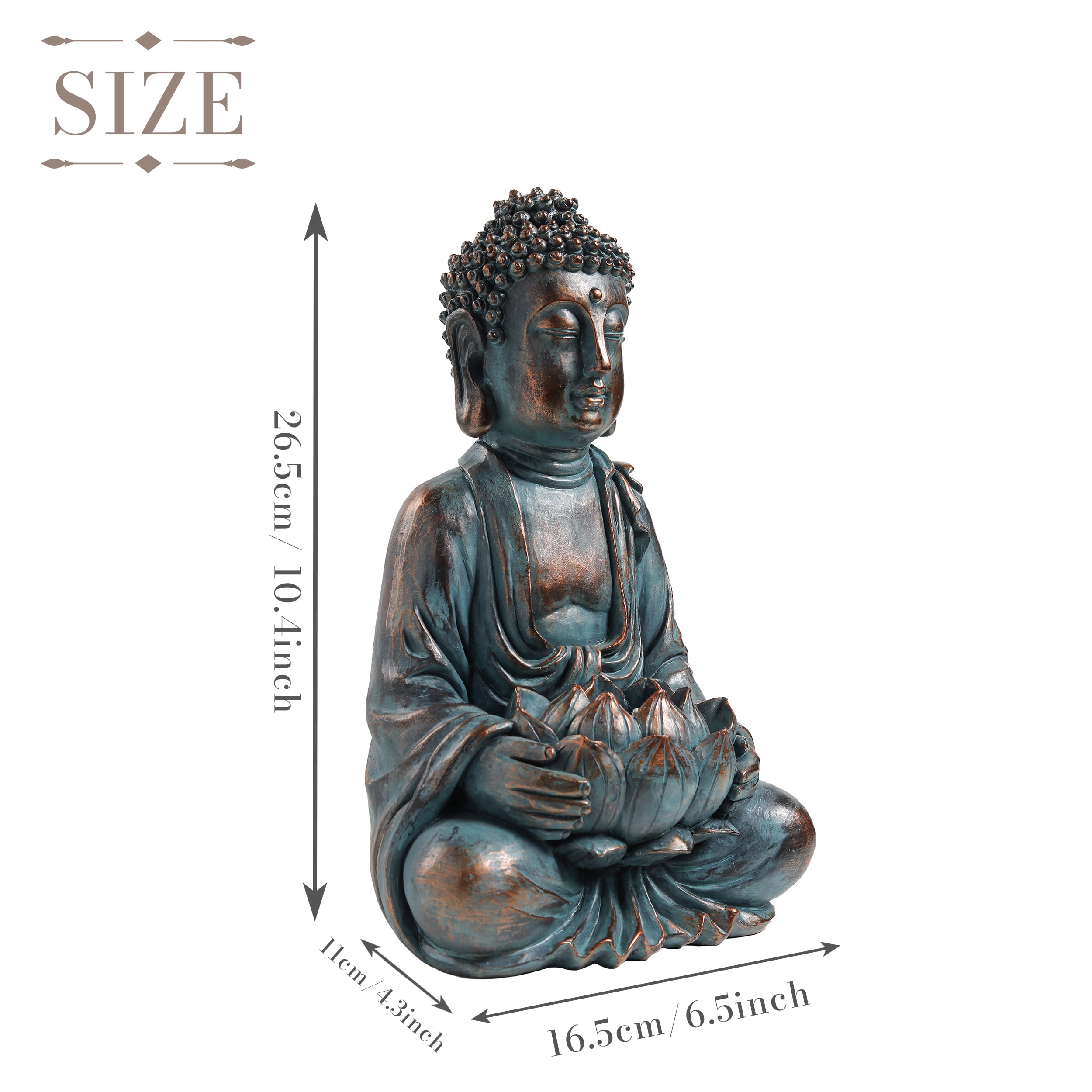 TERESA'S COLLECTIONS Meditating Buddha Statue with Solar Lights, 10.4" Large Resin Garden Sculpture for Home Lawn Yard