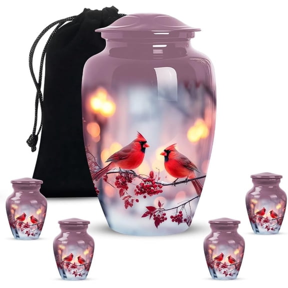 Cardinal Urn, Cremation Urns For Ashes Adult Male, Small Keepsake Urns For Ash, Funeral Memorial Urn For Ashes Adult Female, Size 10 Inch & 3 Inch Set Of 4