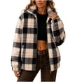 thumbnail image 2 of Fleece Jackets for Women Oversized Stand Collar Zip Up Jacket with Pockets Winter Casual Warm Trendy Plaid Plush Outerwear,Sizes S-2XL, 2 of 8